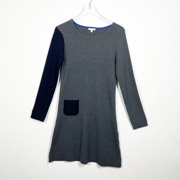 Lisa Todd Women's Size Small Gray Dark Blue Colorblock Sweater Long Sleeve Dress
